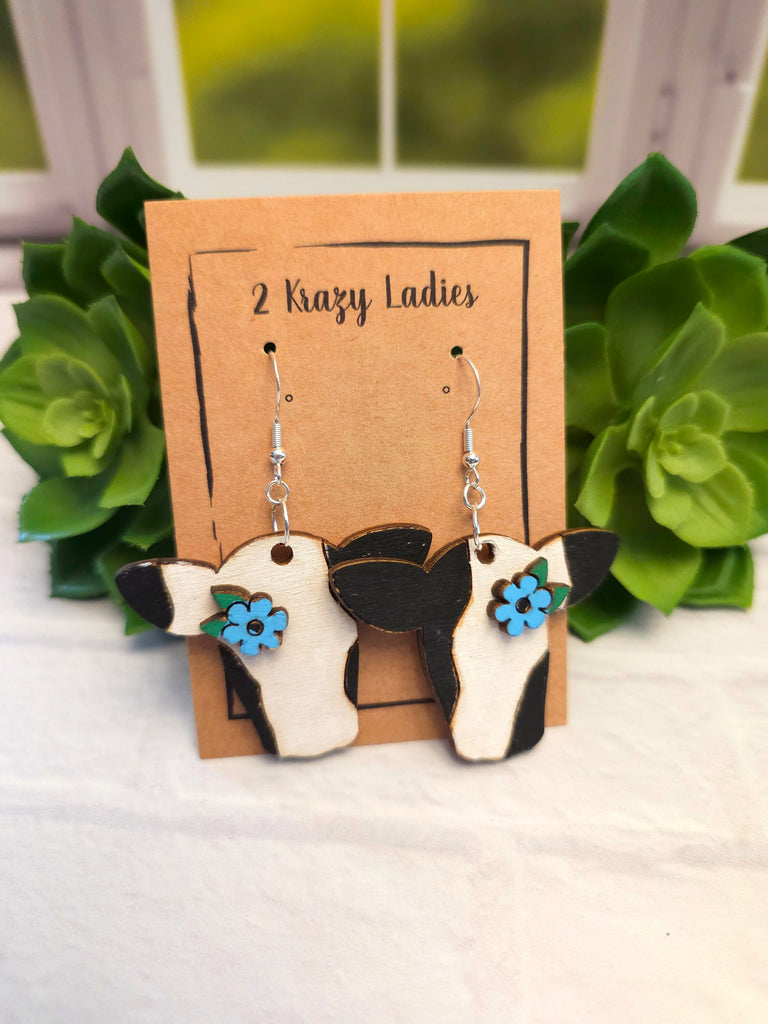 Wood Handmade Cow Dangle Earrings | Cute Cow Engraved Hanging Earrings | Beautiful Jewelry Gift | Lightweight Wood Earrings | Cow Gift