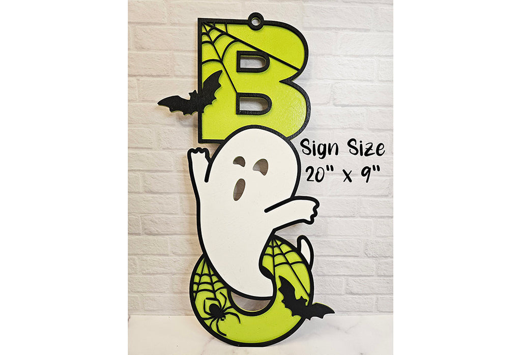 Boo Halloween Sign | Handpainted Custom Ghost Sign | Unique Halloween Decor | Halloween Door Decor | BOO Hanging Sign | Large 20" x 9" Sign