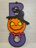 Boo Halloween Sign | Painted Custom Scarecrow Sign | Unique Halloween Decor | Halloween Door Decor | BOO Hanging Sign | Large 20"x9" Sign