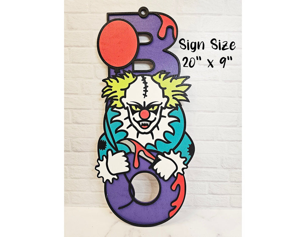 Boo Halloween Sign | Painted Custom Clown Sign | Unique Halloween Decor | Halloween Door Decor | BOO Hanging Sign | Large 20"x9" Wood Sign