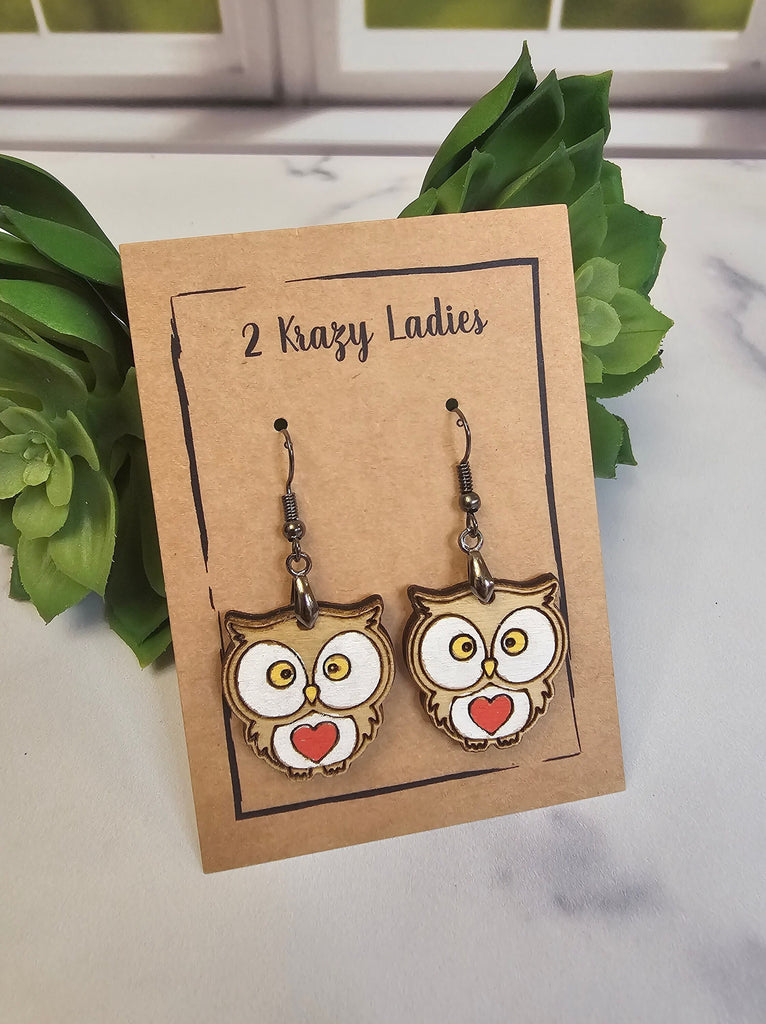 Wood Handmade Owl Dangle Earrings | Cute Owl Engraved Hanging Earrings | Beautiful Jewelry Gift | Lightweight Wood Earrings | Owl Gift