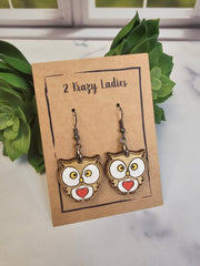 Wood Handmade Owl Dangle Earrings | Cute Owl Engraved Hanging Earrings | Beautiful Jewelry Gift | Lightweight Wood Earrings | Owl Gift