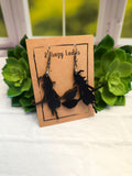 Wood Handmade Witch Dangle Earrings | Halloween Hanging Earrings | Beautiful Jewelry Gift | Lightweight Wood Earrings | Halloween Witch
