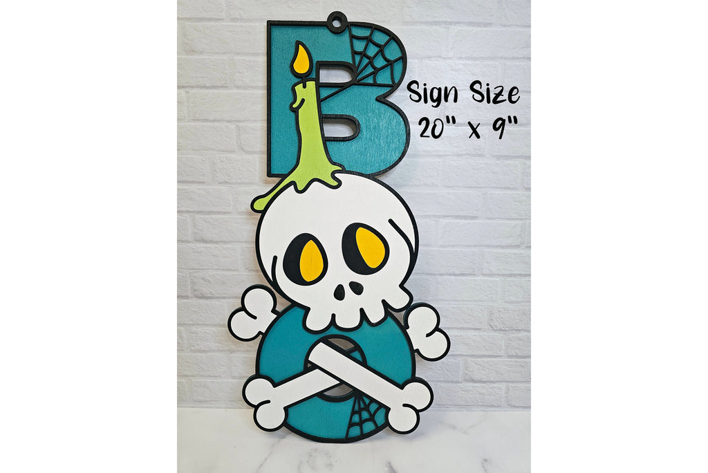 Boo Halloween Sign | Handpainted Custom Skeleton Sign | Unique Halloween Decor | Halloween Door Decor | BOO Hanging Sign | Large 20"x9" Sign