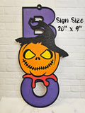 Boo Halloween Sign | Painted Custom Scarecrow Sign | Unique Halloween Decor | Halloween Door Decor | BOO Hanging Sign | Large 20"x9" Sign