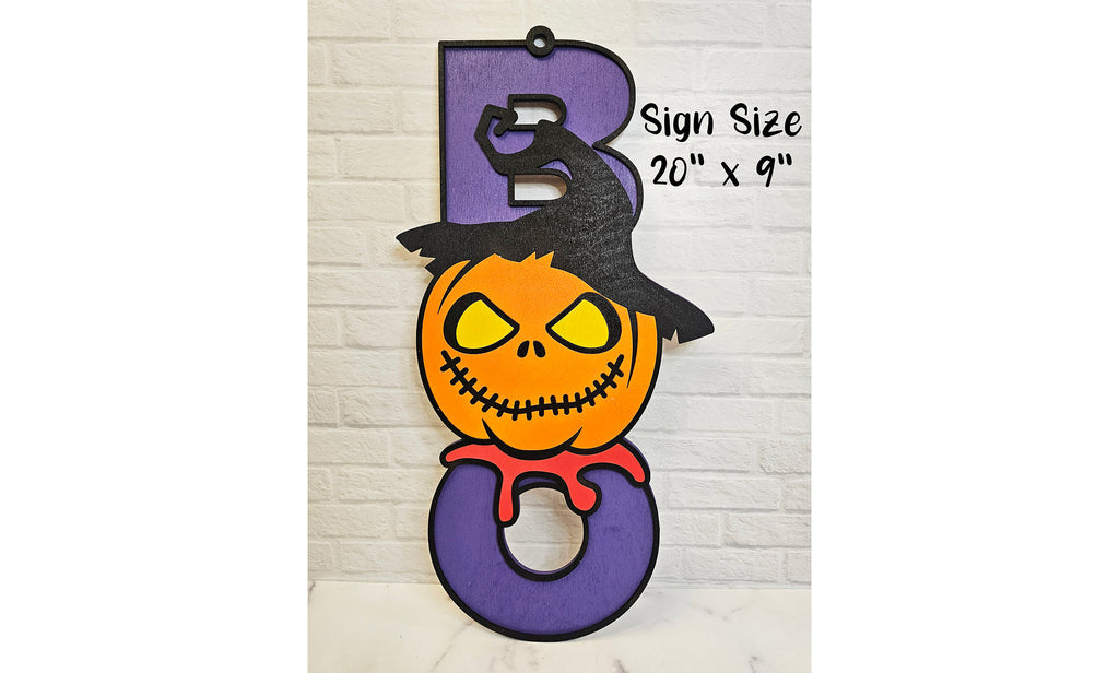 Boo Halloween Sign | Painted Custom Scarecrow Sign | Unique Halloween Decor | Halloween Door Decor | BOO Hanging Sign | Large 20"x9" Sign