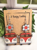 Wood Handmade Hippie Van Dangle Earrings | Cute Van Engraved Hanging Earrings | Beautiful Jewelry Gift | Lightweight Wood Earrings