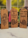 Wood Peacock Themed Bookmarks | Great Gift for Booklovers and Bird Lovers | Set of 3 Wooden Bookmarks with Peacocks | Born to Stand Out