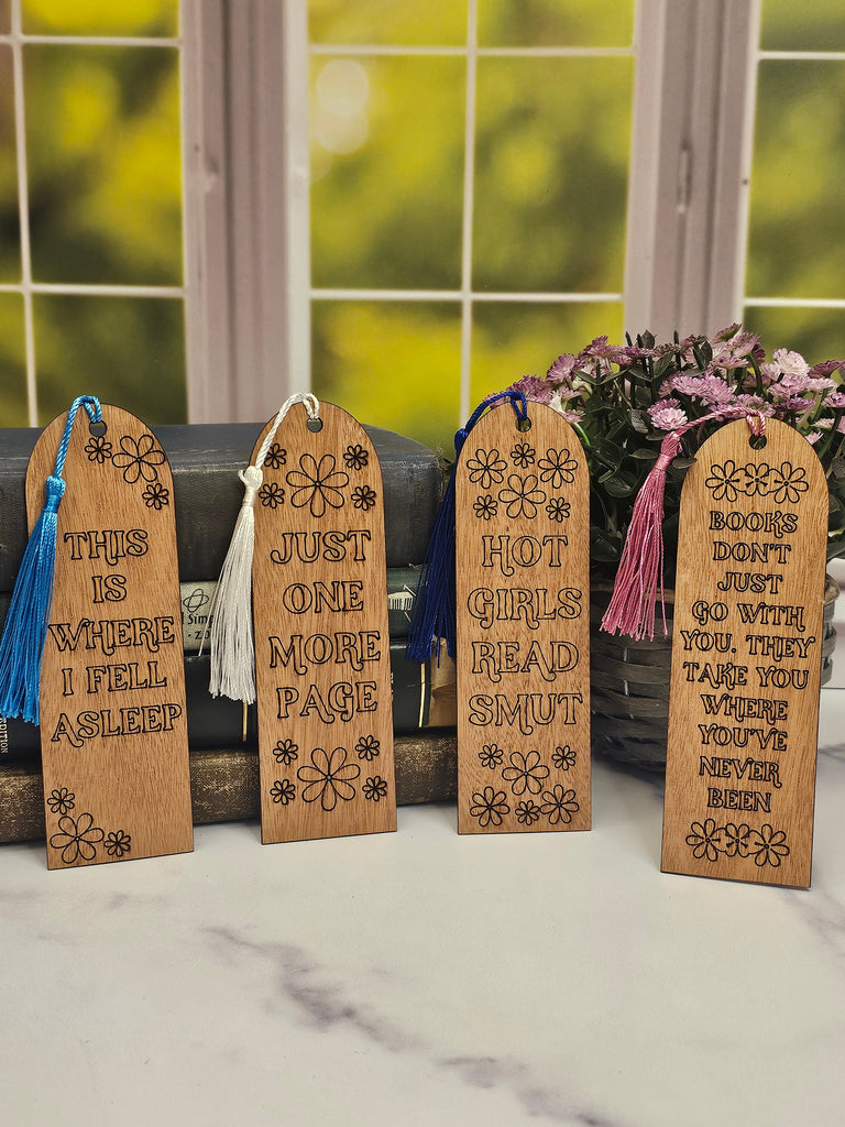 Wood Reading Themed Bookmarks | Great Gift for Booklovers and Romance Lovers | Set of 4 Wooden Bookmarks | Romance Hot Girl Reader Bookmarks