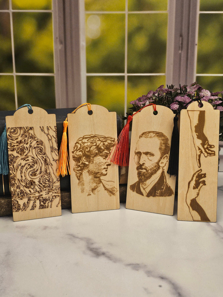 Wood Art Themed Bookmarks | Dark Academia Bookmarks | Set of 4 Wooden Bookmarks | Art Lover Bookmark Gifts