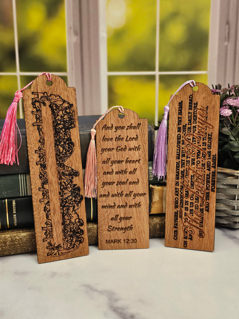Wood Religious Themed Bookmarks | Great Gift for Religious Book Lovers | Set of 3 Wooden Bookmarks with Scripture | Last Supper Lords Prayer