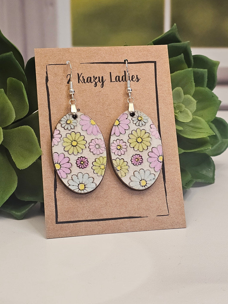 Wood Handmade Flower Dangle Earrings | Cute Floral Earrings | Beautiful Jewelry Gift | Lightweight Wood Earrings