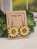 Wood Handmade Sunflower Dangle Earrings | Cute Floral Earrings | Beautiful Jewelry Gift | Lightweight Wood Earrings