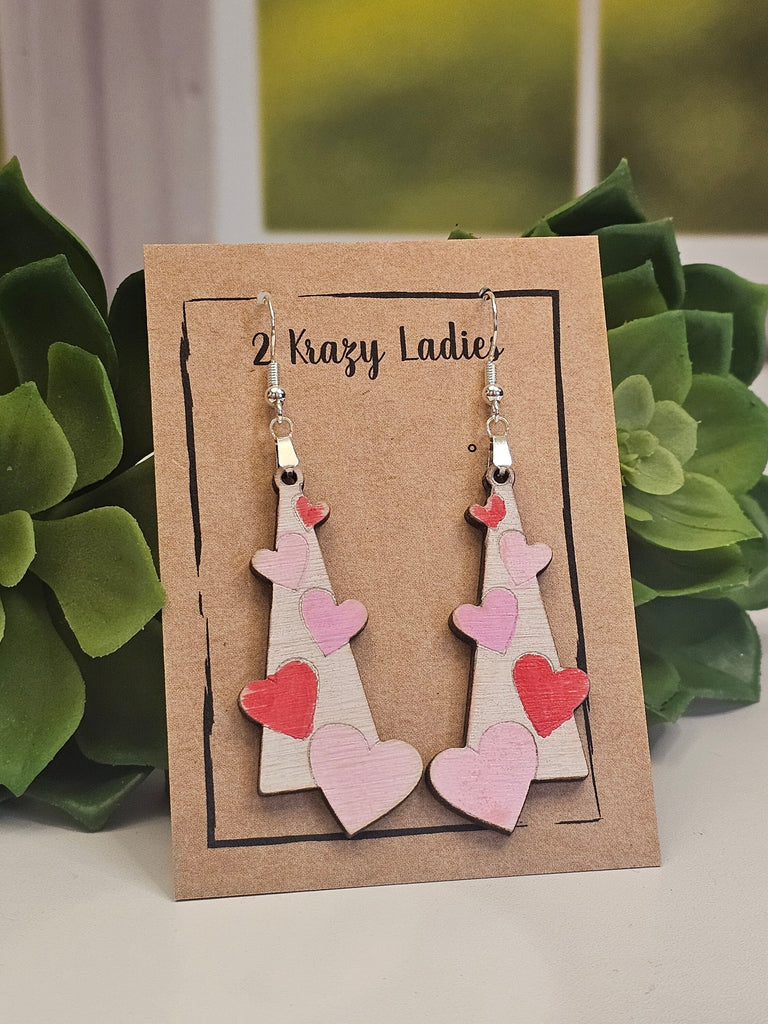 Wood Handmade Valentine Heart Dangle Earrings | Cute Heart Earrings | Beautiful Jewelry Gift | Lightweight Wood Earrings