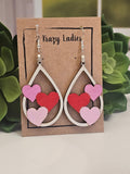 Wood Handmade Valentine Heart Dangle Earrings | Cute Teardrop Heart Earrings | Beautiful Jewelry Gift | Lightweight Wood Earrings