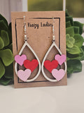 Wood Handmade Valentine Heart Dangle Earrings | Cute Teardrop Heart Earrings | Beautiful Jewelry Gift | Lightweight Wood Earrings