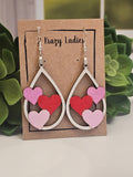 Wood Handmade Valentine Heart Dangle Earrings | Cute Teardrop Heart Earrings | Beautiful Jewelry Gift | Lightweight Wood Earrings