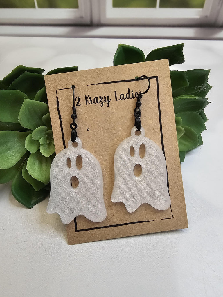 Glow in the Dark Ghost Halloween Dangle Earrings White Purple Jewelry