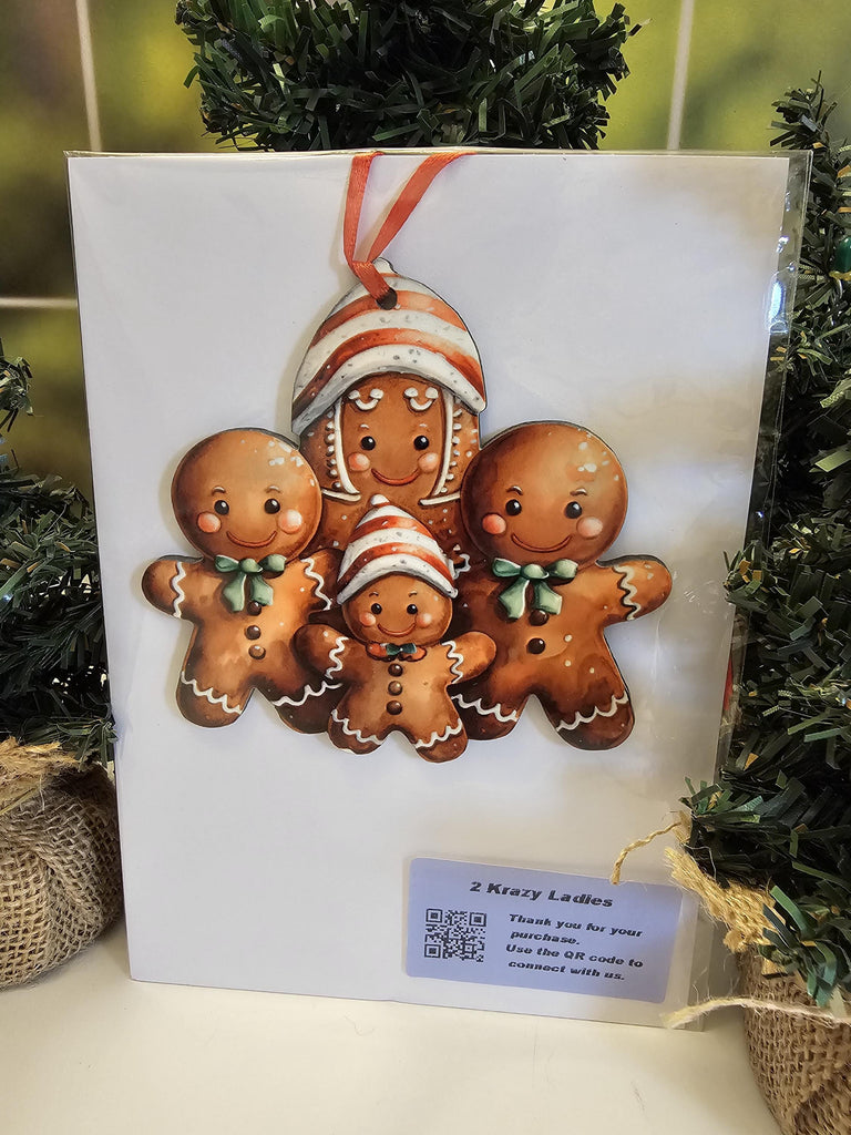 Gingerbread Family Christmas Ornament One-Sided Whimsical Gingerbread Men