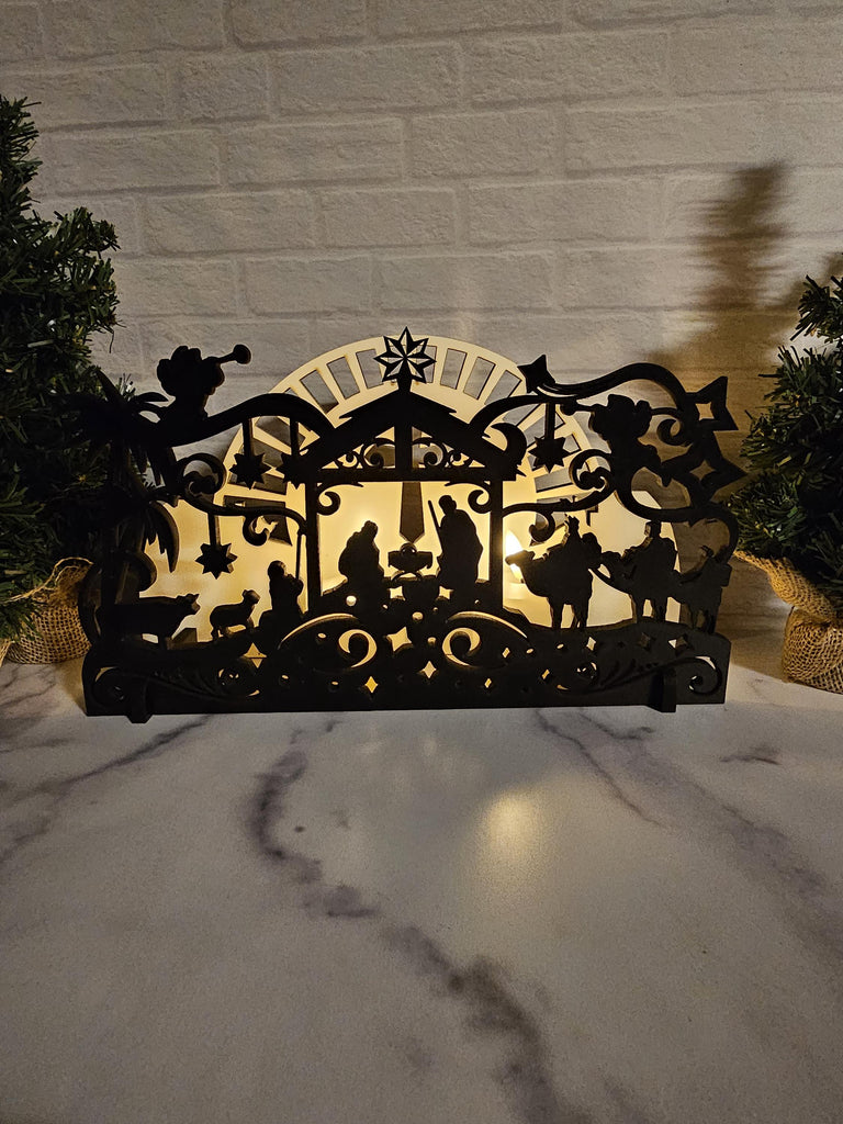 Christian Nativity Lantern - Christmas Tea Light  Decor - Religious Shelf Sitter
