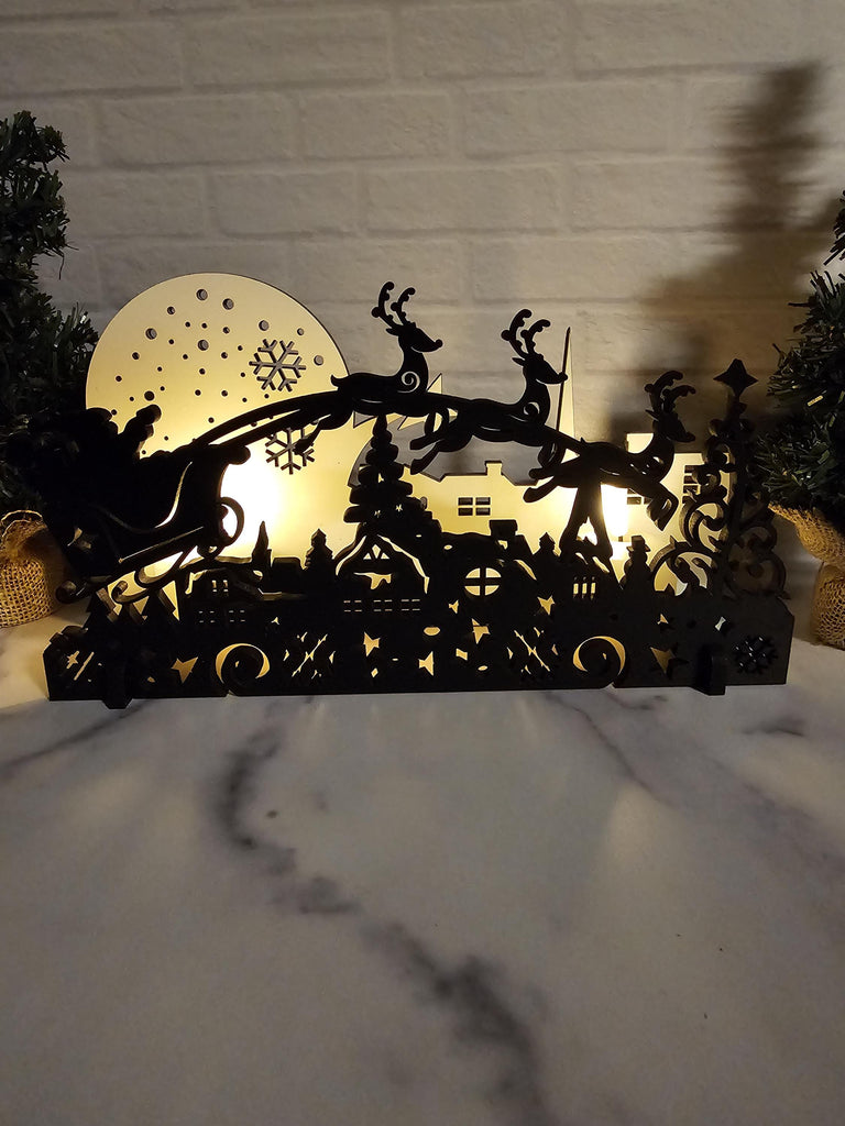 Santa Sleigh Lantern - Christmas Tea Light  Decor - Christmas Eve Shelf Sitter