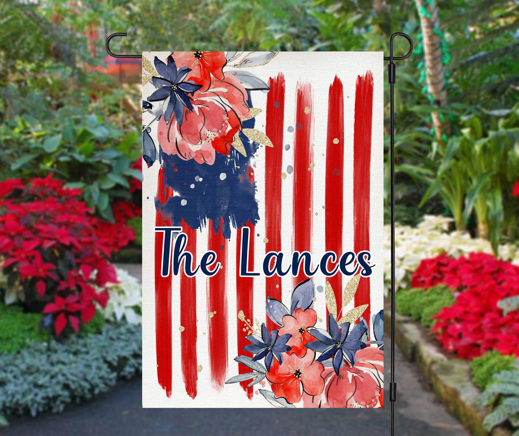 Personalized Patriotic Floral Garden Flag: 12x18 Summer Family Decor