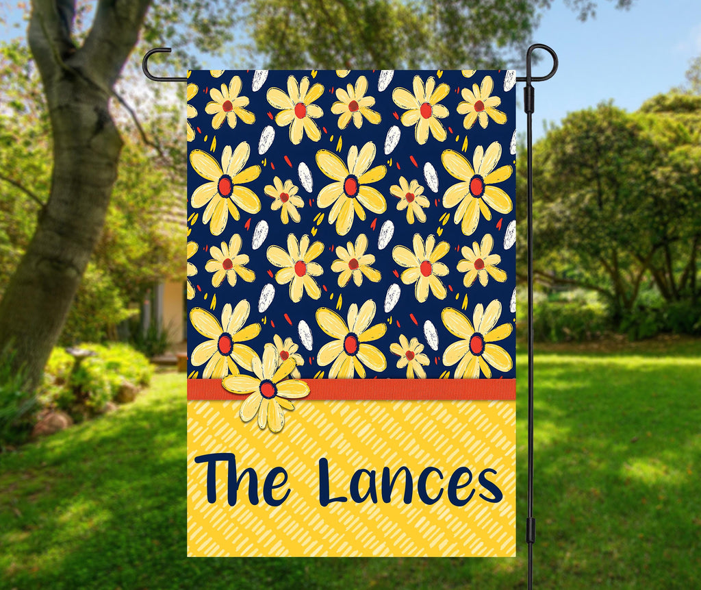 Personalized Yellow Daisy Garden Flag - 12 x 18 Summer Family Name Flag - Custom Garden Decor
