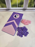 Desk Cornhole Game Toy Desktop Tabletop Decor | Office or Teacher Gift | Purple with Pink