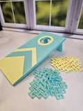 Desk Cornhole Game Toy Desktop Tabletop Decor | Office or Teacher Gift | Teal and Yellow
