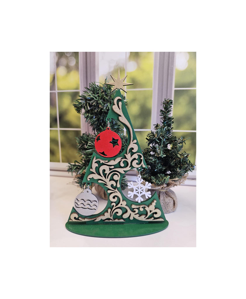 Wood Christmas Tree Decor Tabletop Desk Decoration | Christmas Tree with Ornaments