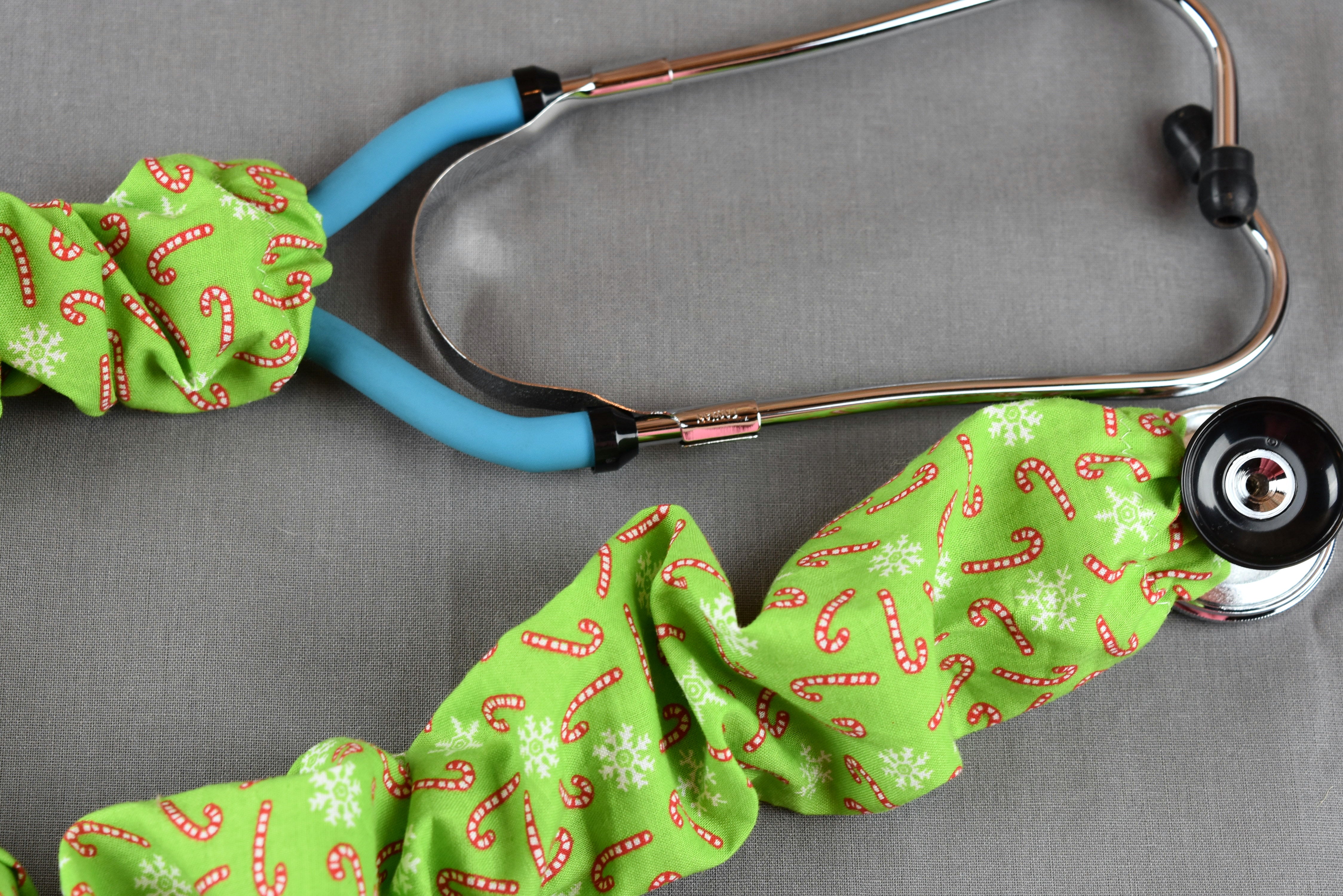 Stethoscope Cover- Holiday Candy Canes (Green Background)