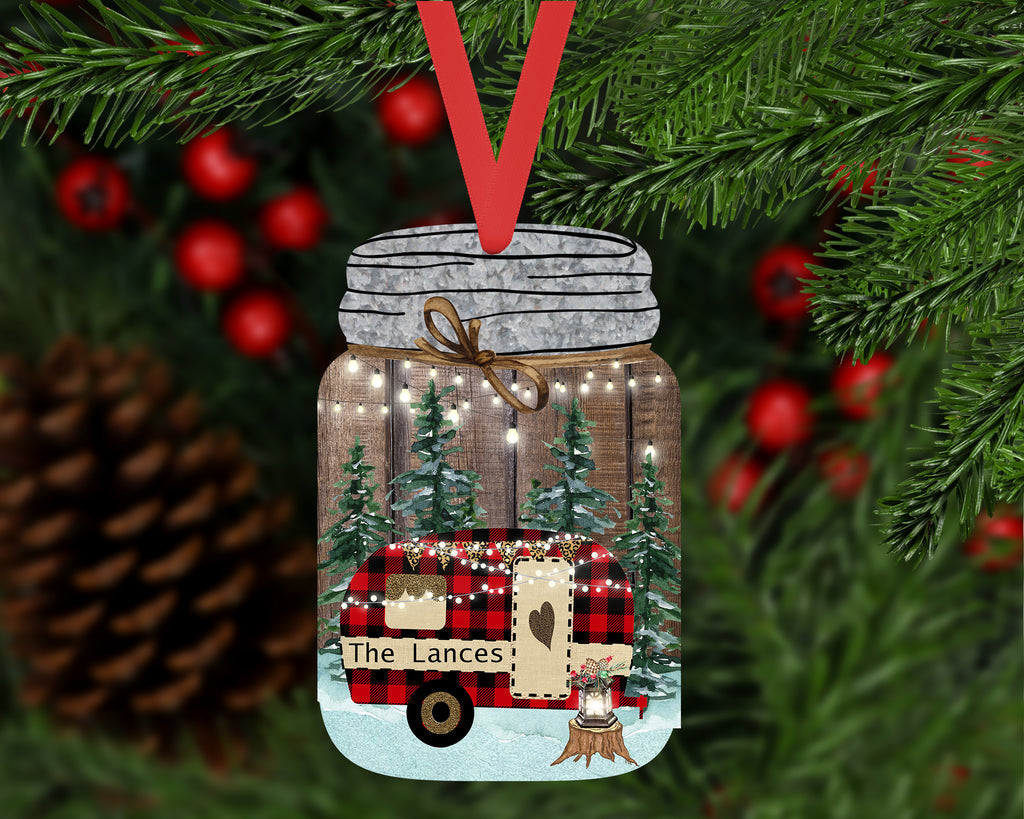 Christmas Ornament - Personalized Mason Jar Camper