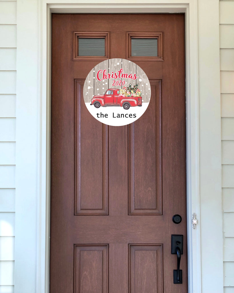 Door Hanger - Personalized Vintage Christmas Truck