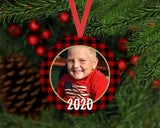 Christmas Ornament - Personalized Red Buffalo Check Round