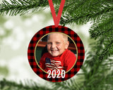 Christmas Ornament - Personalized Red Buffalo Check Round