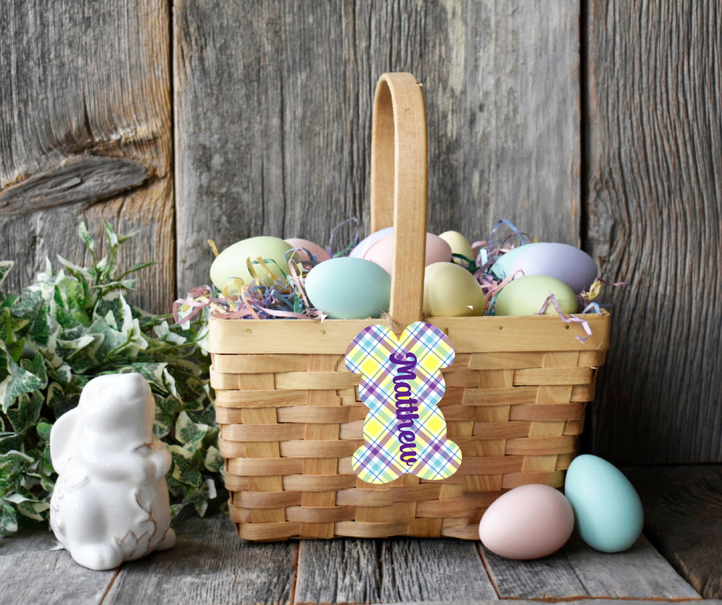 Easter Basket Tag - Personalized Plaid Bunny