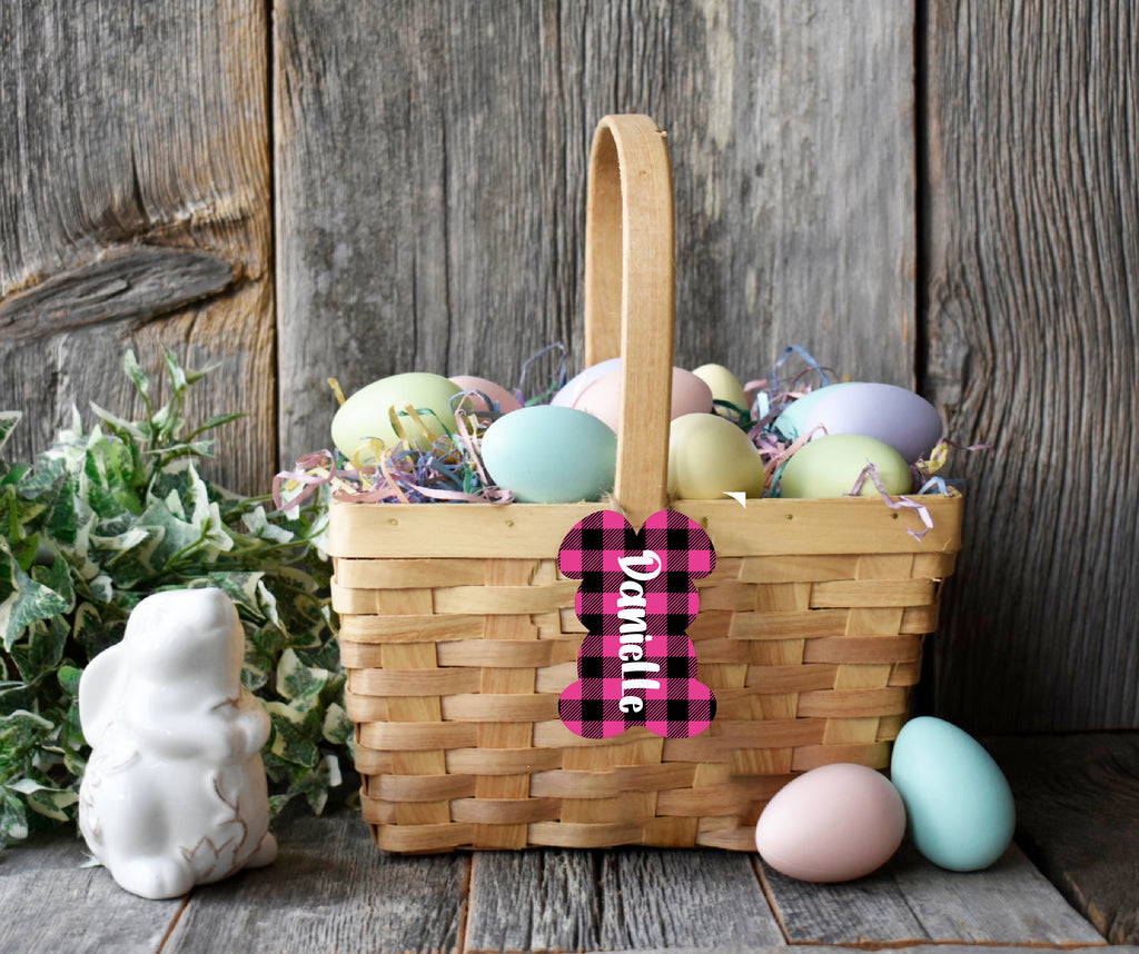 Easter Basket Tag - Personalized Pink Buffalo Check Bunny