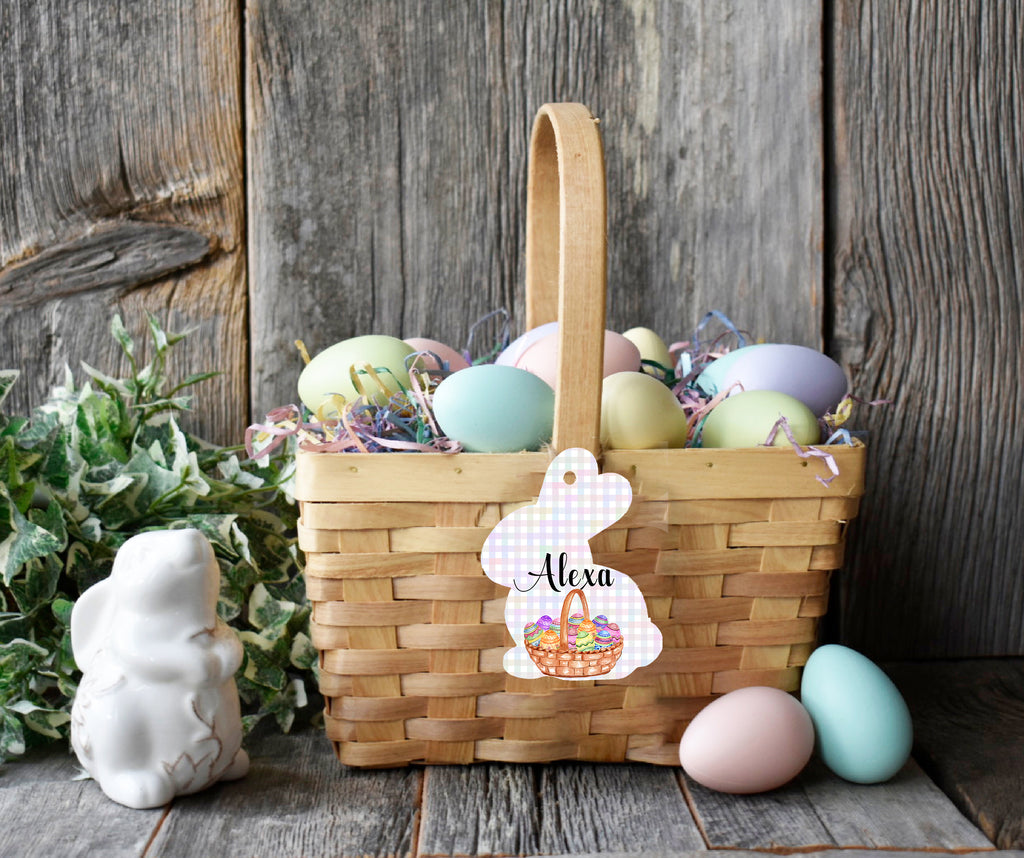 Easter Basket Tag - Personalized Pink Gingham Bunny