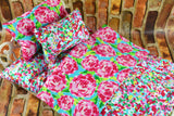 Doll Bedding Set for 18 - 20 Inch Dolls with Pink Roses Design - Perfect Gift for Girls