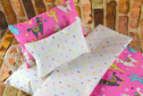 18 in Doll Bedding Set - Pink Llama Print - Mattress and Bedding for Baby Dolls - Gift for Kids