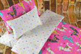 18 in Doll Bedding Set - Pink Llama Print - Mattress and Bedding for Baby Dolls - Gift for Kids