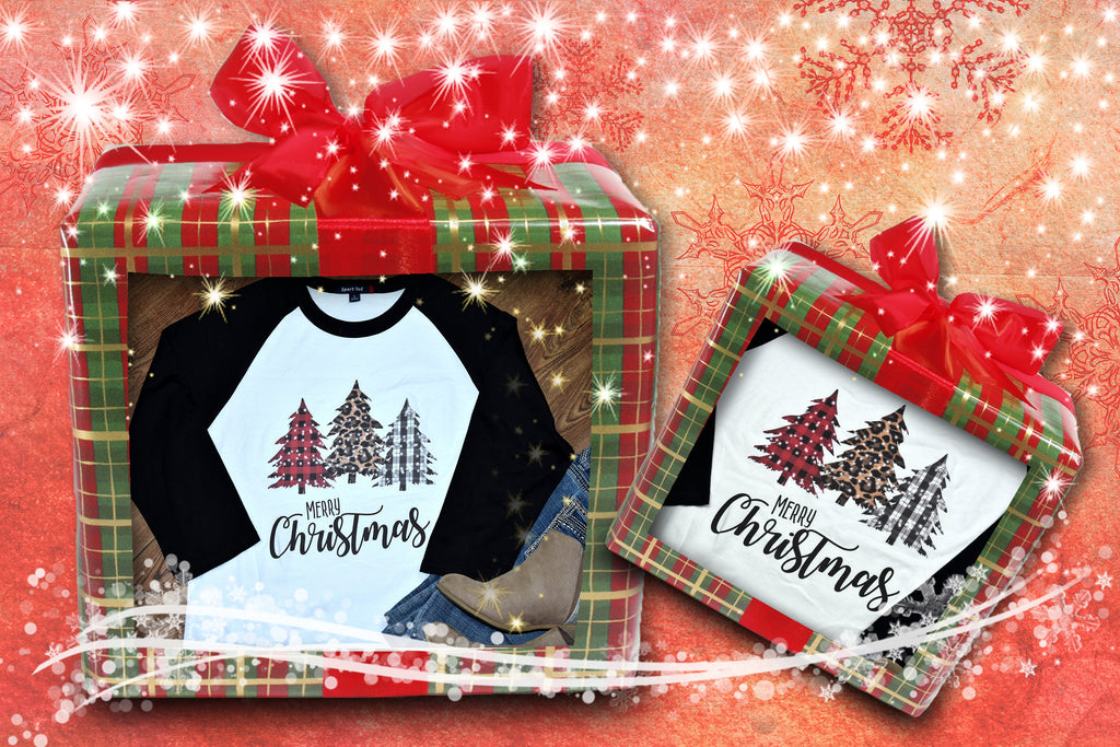 Christmas Tree Buffalo Check Raglan Shirt for Women  Holiday and Festive Top