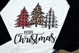 Christmas Tree Buffalo Check Raglan Shirt for Women  Holiday and Festive Top