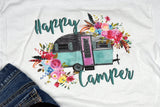 Happy Camper T-Shirt for Women - Camping and RV Apparel Gifts for Mom
