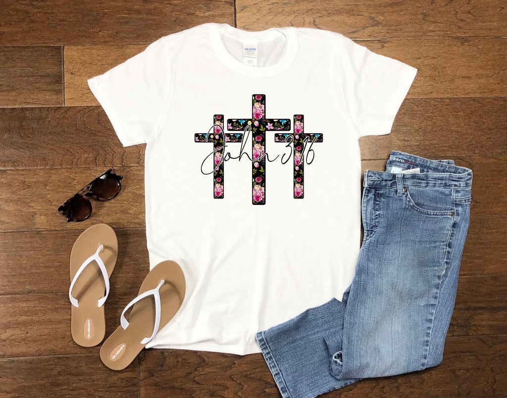 Religious Womens Custom Faith Shirt - John 316 Bible Verse - Easter Gift - Plus Size Ladies Tee