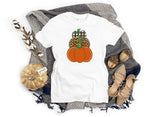 Pumpkin Fall Shirt - Stacked Pumpkins Leopard Print and Buffalo Check - Plus Size Gift for Her
