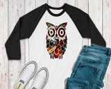 Womens Owl Tattoo Raglan Shirt  Trendy Plus Size Ladies Top  Mom Gift