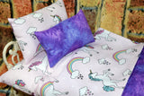 18 in Doll Bedding with Mattress in Pink Unicorn Design for 18 Inch Dolls