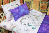 18 in Doll Bedding with Mattress in Pink Unicorn Design for 18 Inch Dolls