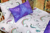 18 in Doll Bedding with Mattress in Pink Unicorn Design for 18 Inch Dolls